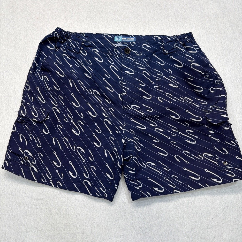 Reel Legends, Fishing Shorts Men Blue Hook Pattern, Cargo Pockets light Weight‎